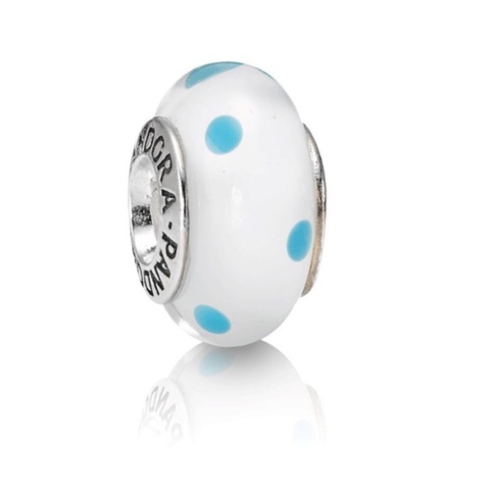 Pandora Retired White and Teal Polka Dots Charm